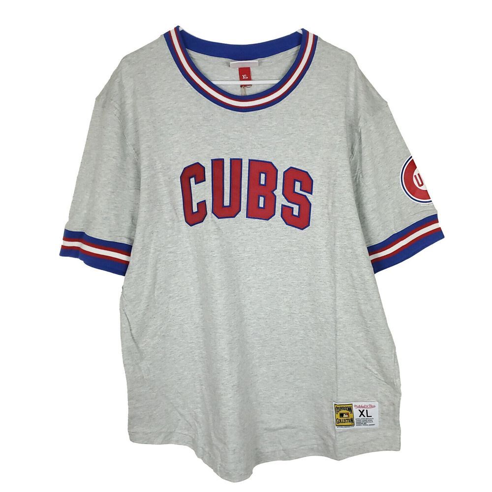 Chicago Cubs Mitchell & Ness MLB XL XLarge Shirt Ribbed Neck‎ & Sleeves Gray NWT